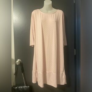 Lands' End Blush Pink Traditional nightgown with polka dots and slip edging M